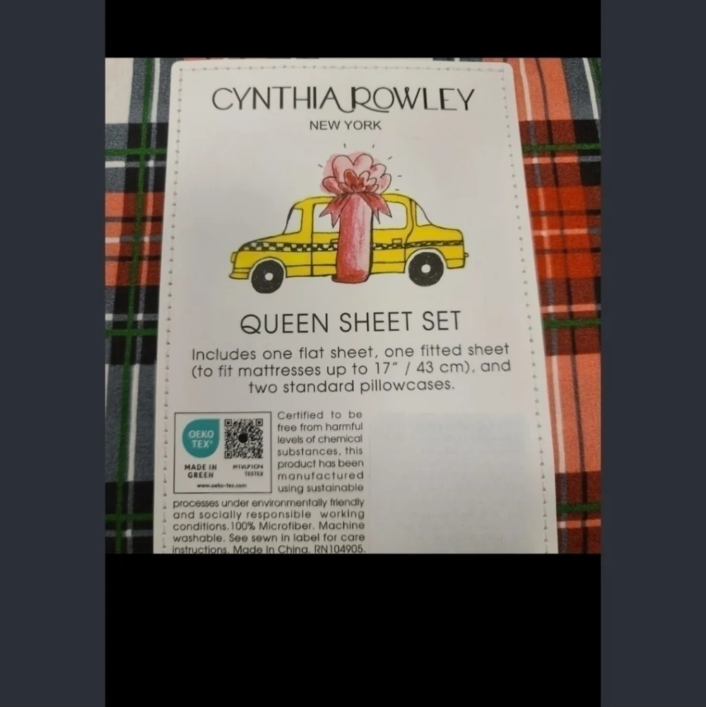 4pc Cynthia Rowley QUEEN TARTAN PLAID Christmas Holiday Red Green BED SHEET SET